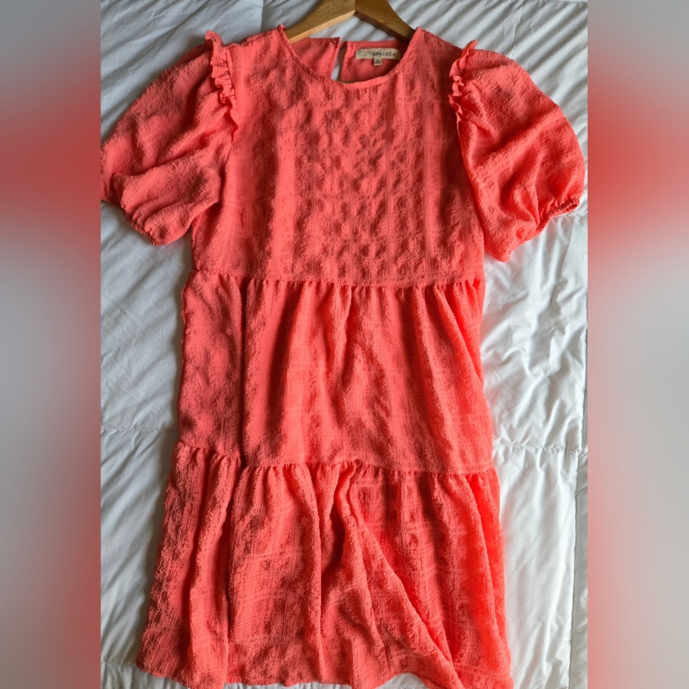 Rewind Coral Textured Casual Dress